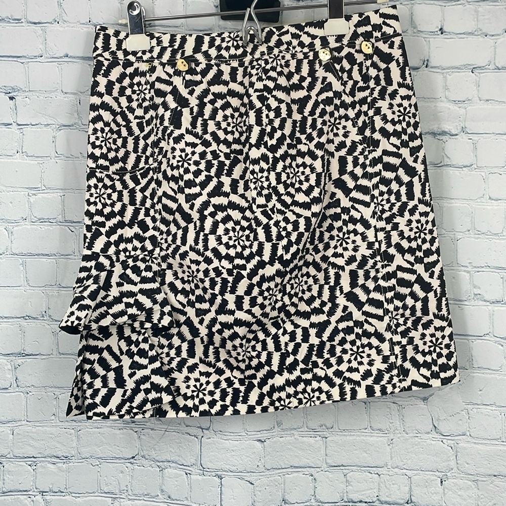 Anthropologie Black & White Geometric Leifsdottir Skirt Ruffles Sunburst size 10